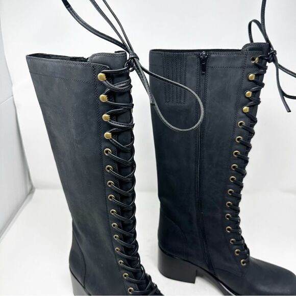 Jeffery Campbell Tyro Black Distressed Knee High Boots Size 8.5 Lace Up - Picture 3 of 10